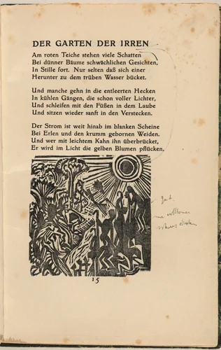 Der Garten der Irren (The Garden of the Mad) (in-text plate) from mock-up of Georg Heym: Umbra Vitae (Georg Heym: Shadow of Life) by Ernst Ludwig Kirchner, volume, 1912-1922