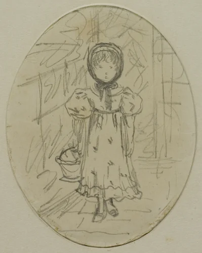 Little Girl in a Garden by Kate Greenaway, drawing, 1884