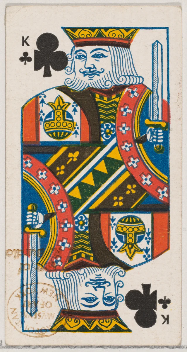 King of Clubs (black), from the Playing Cards series (N84) for Duke brand cigarettes by W. Duke, Sons & Co., print, 1888