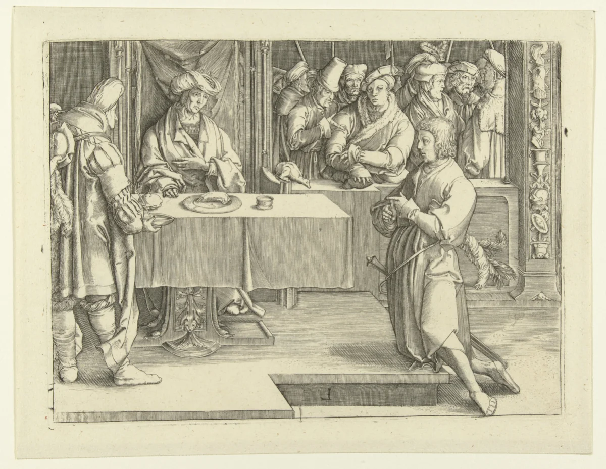 Jozef verklaart de dromen van Farao by Unknown, print, 1550-1617