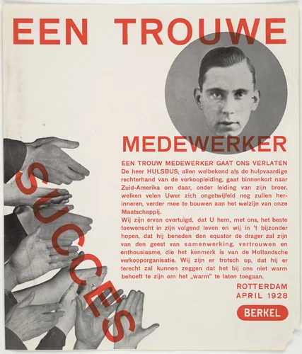 Een trouwe medewerker gaat ons verlaten by Paul Schuitema, design, 1928