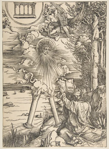 Saint John Swallowing the Book, from "The Apocalypse", Latin Edition by Albrecht Dürer, print, 1511