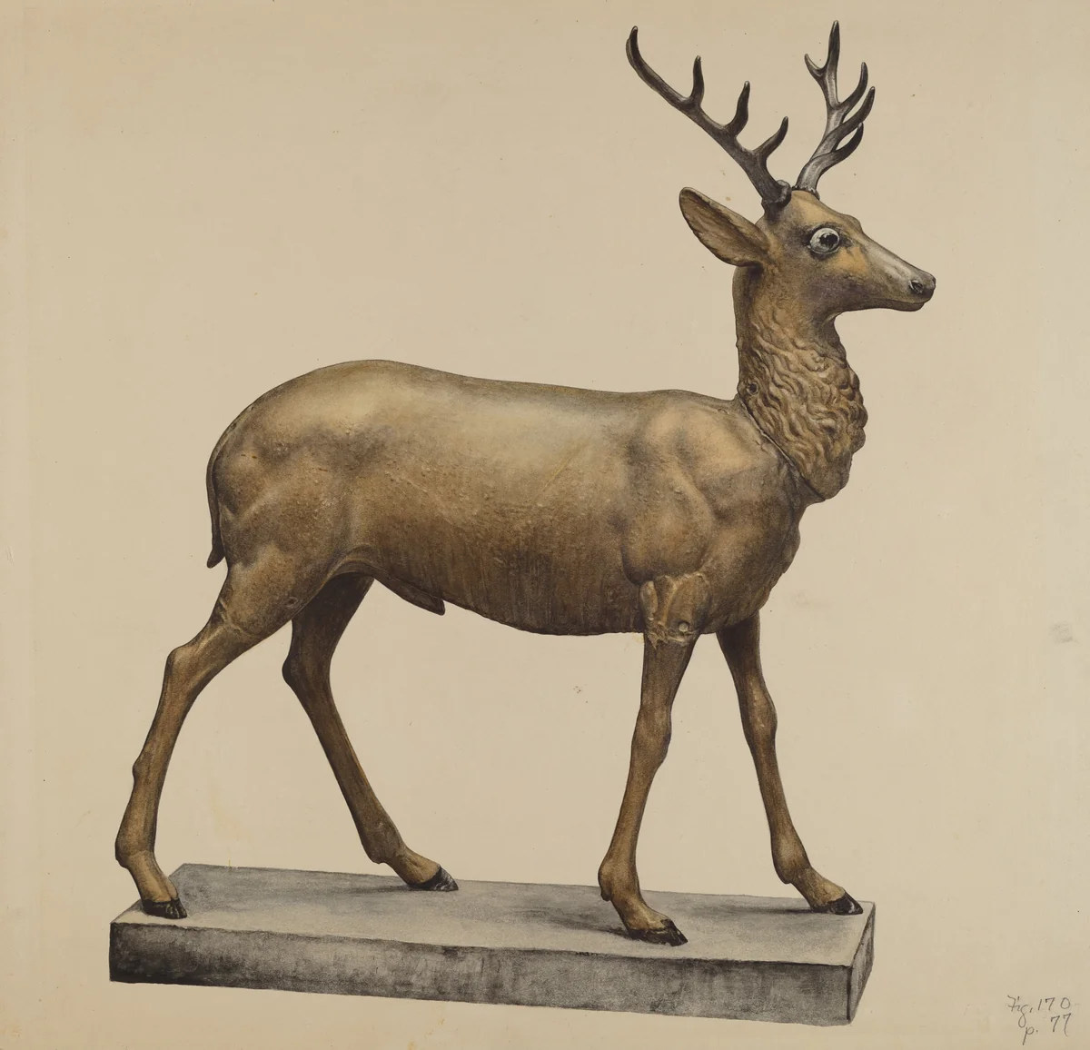Deer Lawn Figure by Elisabeth Fulda, index of american design, 1940
