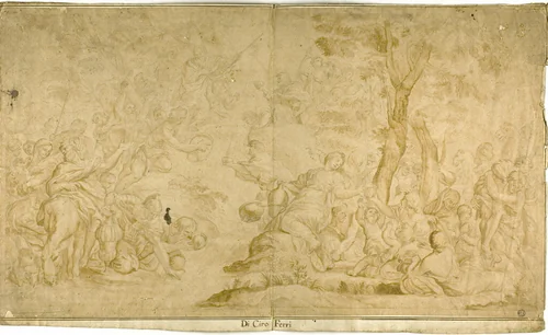 Moses Tapping the Rock by Ciro Ferri, drawing, 1654-1689