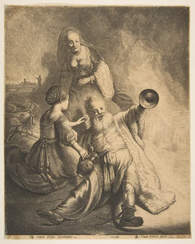 Lot and his Daughters by Jan Georg van Vliet, print, 1620-1640