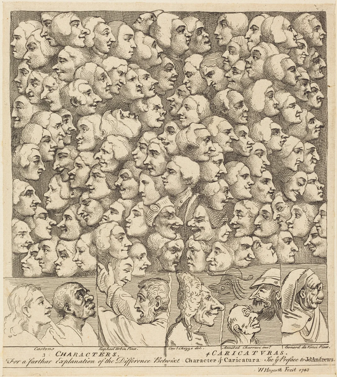 Characters and Caricaturas by William Hogarth, print, 1743