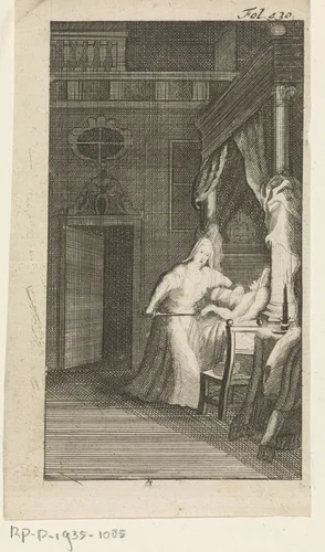 Interieur met vrouw met dolk by Jan de Jonge, print, 1701