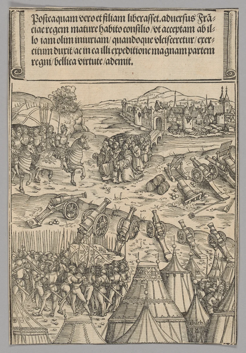 Capitulation of a French City, plate 12 from Historical Scenes from the Life of Emperor Maximilian I from the Triumphal Arch by Wolf Traut, print, 1515-1517