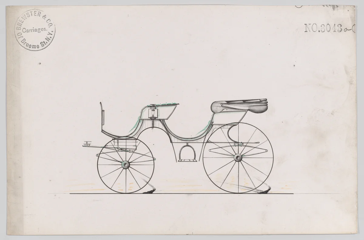 Design for Park Phaeton, no. 3043a by Brewster & Co., drawing, 1874