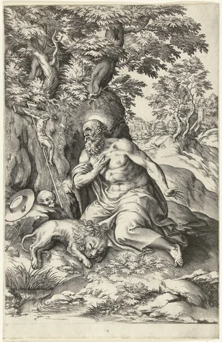 De boetvaardige Hieronymus by Cornelis Cort, print, 1568-1578