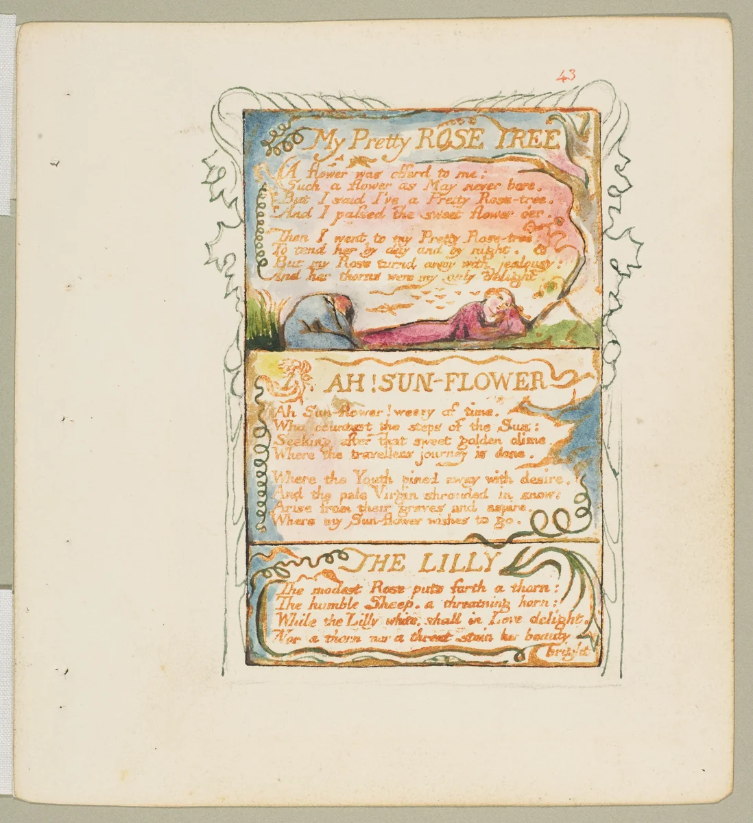 Songs of Experience: My Pretty Rose Tree, Ah! Sun-Flower, The Lilly by William Blake, print, 1794-1825