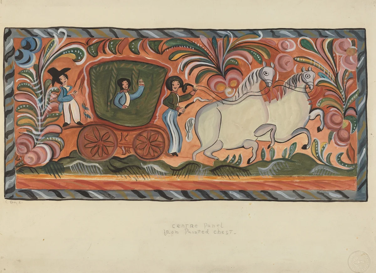 Chest of Native Pine Painted in Oil by E. Boyd, index of american design, 1935-1942