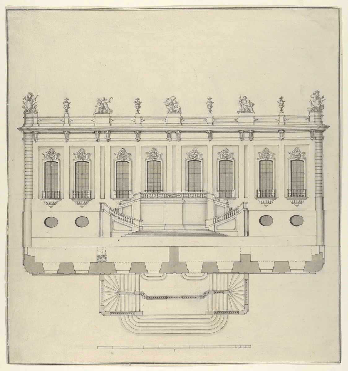 Design for a Palace Façade by anonymous, drawing, 1695-1705