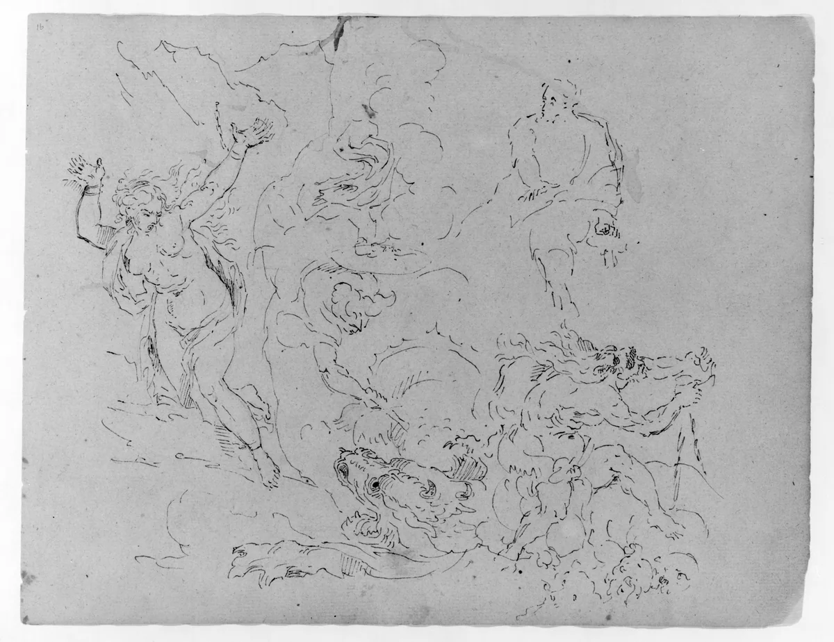 Perseus and Andromeda (after the Titian?); Hercules Wrestling Nemion Lion (from Sketchbook) by Thomas Sully, artwork, 1810-1820