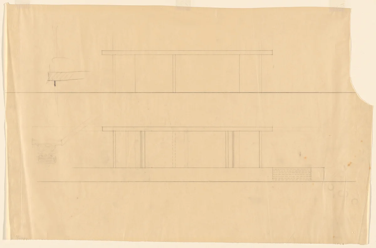 German Pavilion, International Exposition, Barcelona, Spain (Two exterior elevations) by Ludwig Mies van der Rohe, mies van der rohe archive, 1928