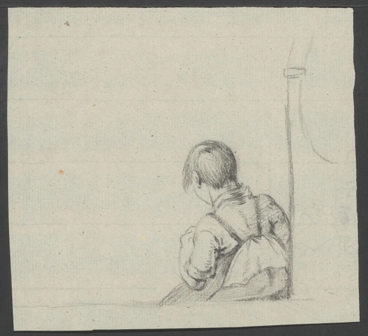 Zittend kind, op de rug gezien by anonymous, drawing, 1800-1899