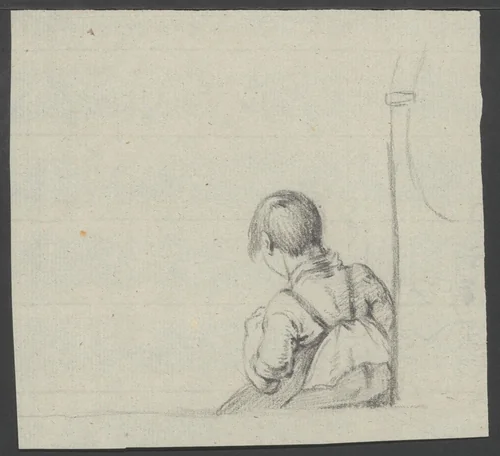 Zittend kind, op de rug gezien by anonymous, drawing, 1800-1899