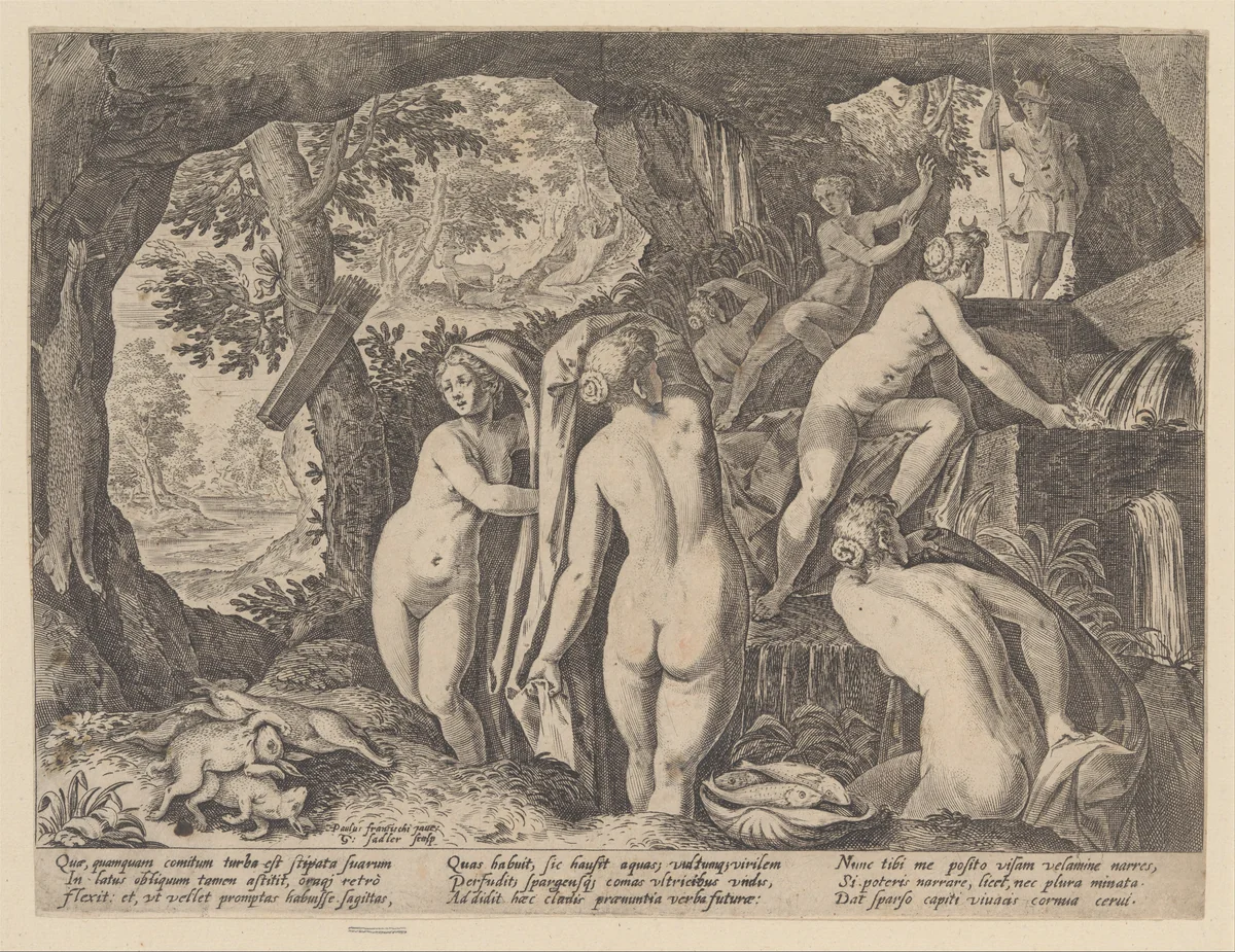 Diana Surprised by Actaeon by Aegidius Sadeler II, print, 1586-1629