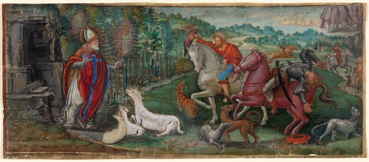 Miracle of the Deer of Saint Bassiano, from a Choir Book by Francesco Binasco, painting, 1500-1510