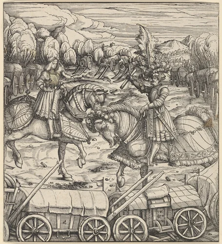 The White King Learning to Enclose a Camp with Wagons, from "Der Weisskunig" by Hans Burgkmair, print, 1514-1516