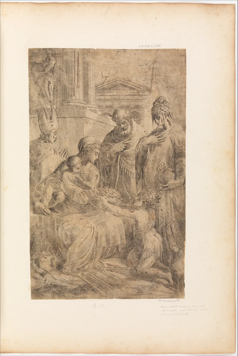 Holy Family with Saints by Andrea Schiavone, print, 1545-1559