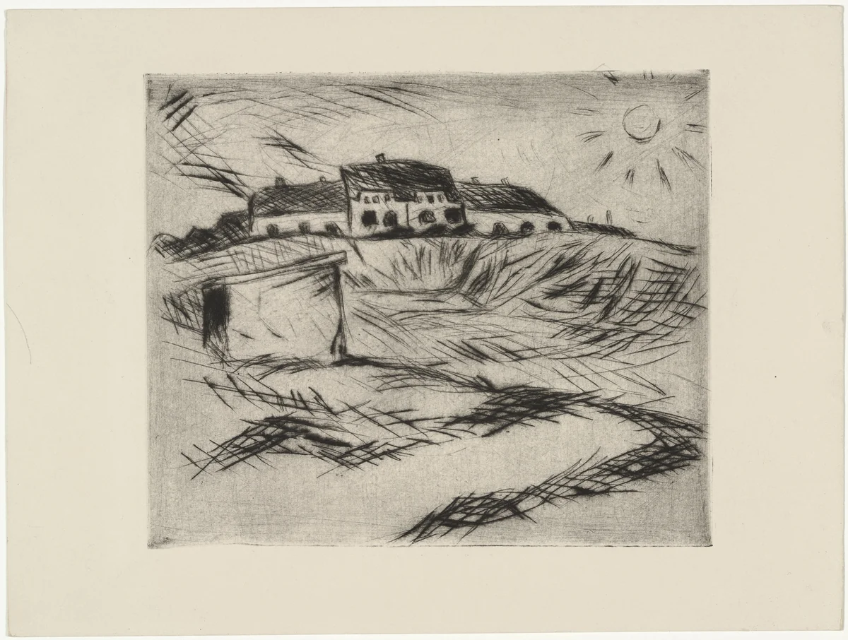 Barracks (Kaserne) (plate, loose leaf) from the periodical Das Kunstblatt, vol. 1, no. 9 (Sep 1917) by Walter Gramatté, print, 1917