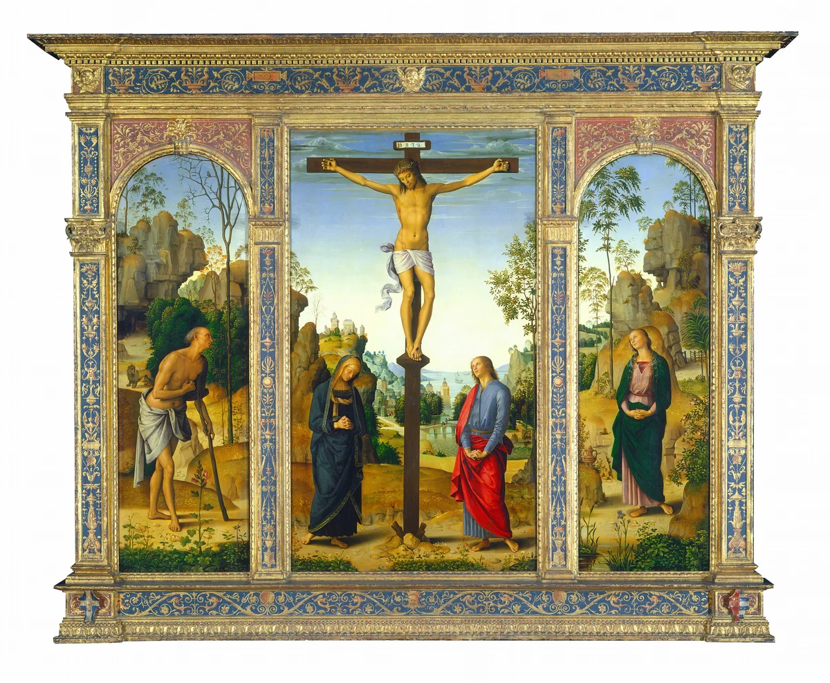 The Crucifixion with the Virgin, Saint John, Saint Jerome, and Saint Mary Magdalene by Pietro Perugino, painting, 1482-1485