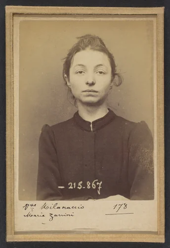 Zanini. Marie (veuve Milanaccio). 28 ans, née à Turin (Italie). Cuisinière. Vol. 18/3/94. by Alphonse Bertillon, photograph, 1894
