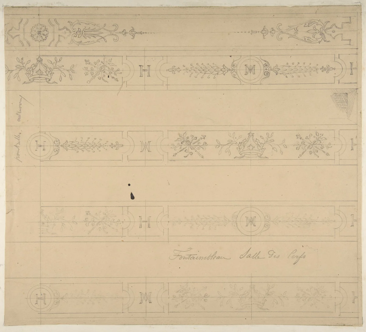Ceiling Design for the "Salle des Cerfs", Fontainebleau by Jules-Edmond-Charles Lachaise, drawing, 1850-1900