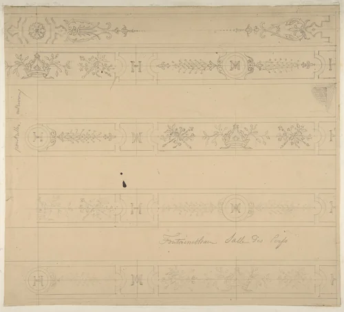 Ceiling Design for the "Salle des Cerfs", Fontainebleau by Jules-Edmond-Charles Lachaise, drawing, 1850-1900