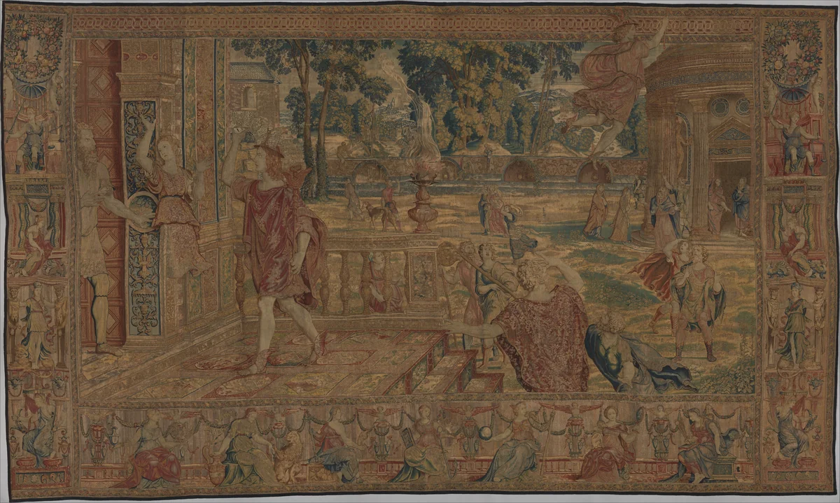 Mercury Changes Aglauros to Stone, from the Story of Mercury and Herse by Giovanni Battista Lodi, textile, 1535-1575
