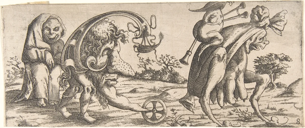 Procession of Monstrous Figures by Wendel Dietterlin, print, 1615