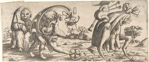 Procession of Monstrous Figures by Wendel Dietterlin, print, 1615