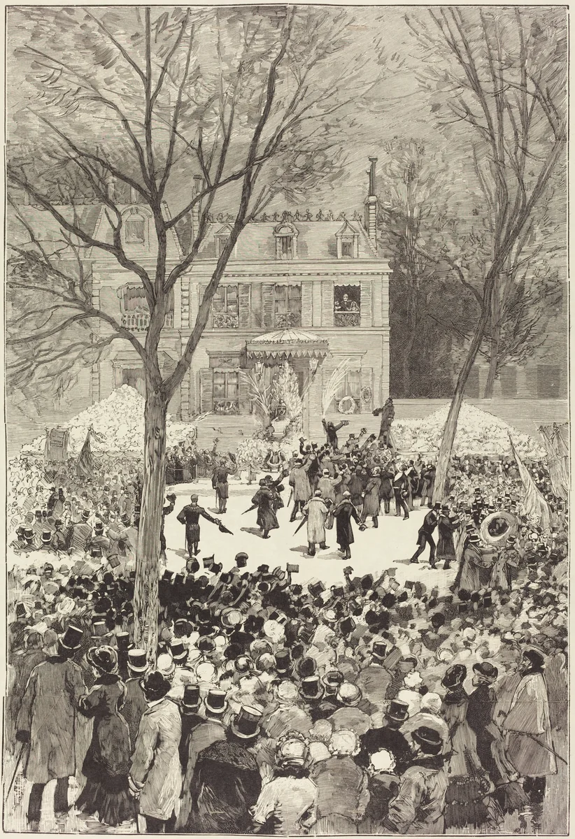 Manifestation populaire du 27 Février pour fêter le 80 année de Victor Hugo by Auguste Lepère; Daniel Vierge, portfolio, 1881