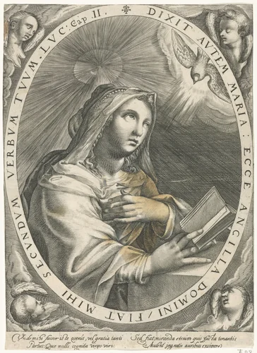 Annunciatie (Maagd Maria) by Crispijn van de Passe, print, 1574-1637