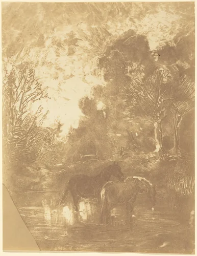 Two Horses at a Watering Place (Les Deux chevaux a l'abreuvoir) by Charles-François Daubigny, print, 1859-1862