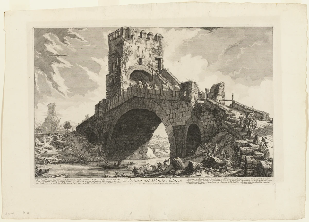 View of the Ponte Salario, from Views of Rome by Giovanni Battista Piranesi, print, 1750-1759