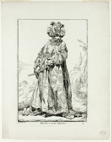 Bacha à trois Queues, plate four from Caravanne du Sultan à la Mecque by Joseph-Marie Vien, print, 1748