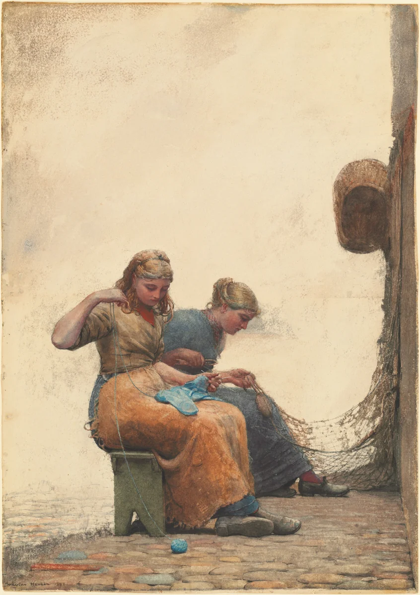 Mending the Nets by Winslow Homer, drawing, 1882