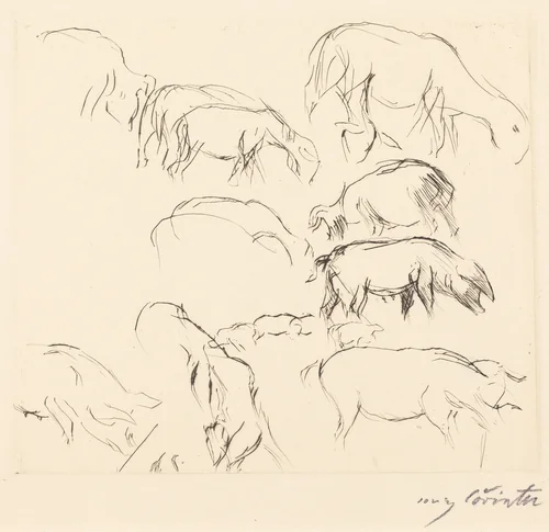Verschiedene Tierstudien (Animal Studies) by Lovis Corinth, print, 1917