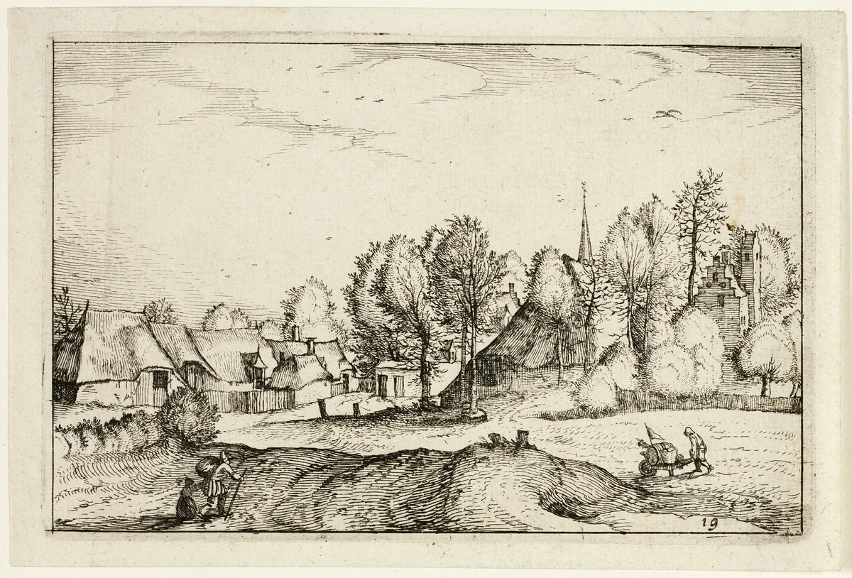 Road into a Village, plate nineteen after Pictures of Farms, Country Houses and Rustic Villages (Praediorum villarum et rusticarum casularum icones) by Claes Jansz Visscher, print, 1612