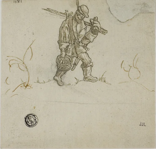 Peasant Carrying Bucket by Sebald Beham, drawing, 1500-1600