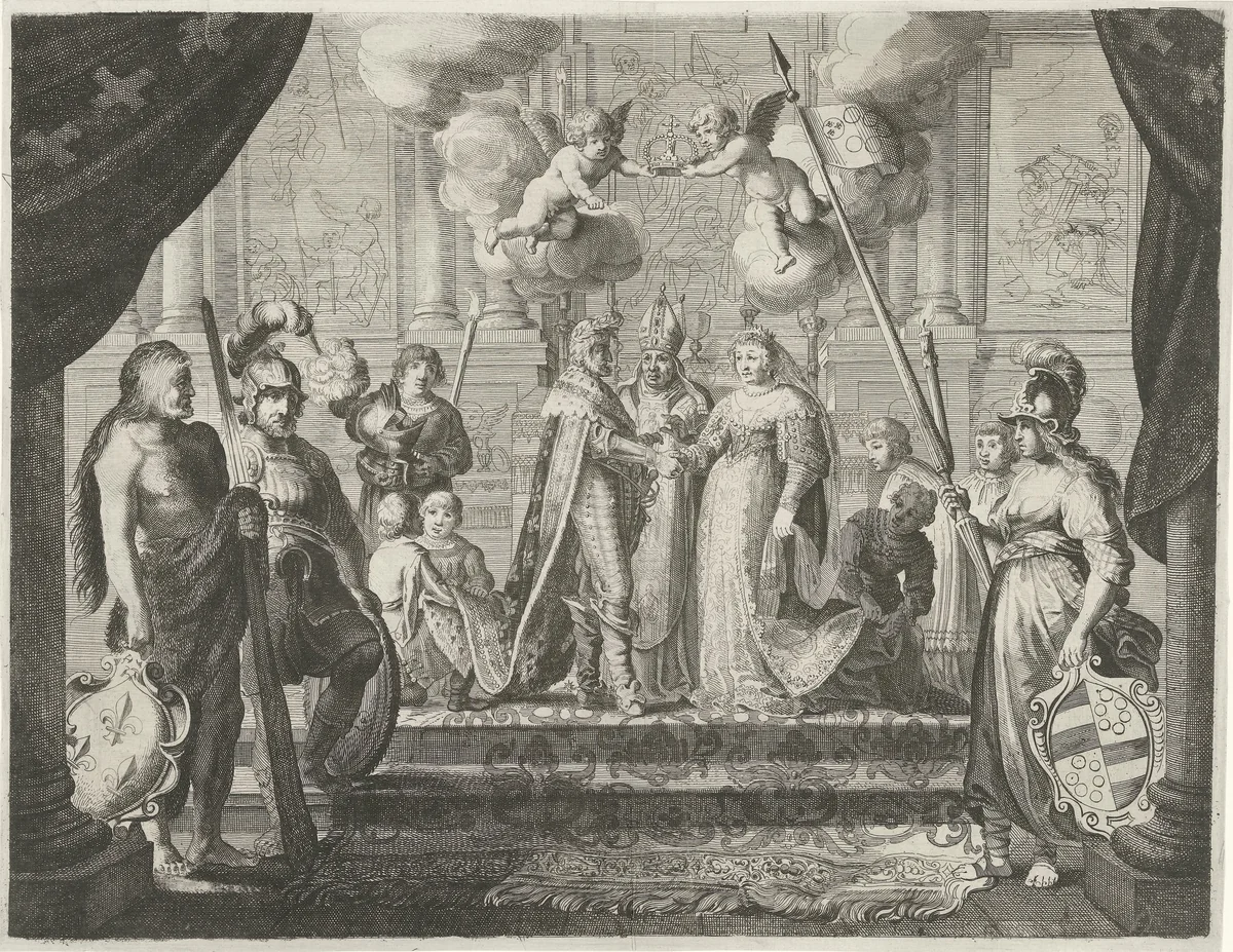 Huwelijk van koning Hendrik IV van Frankrijk met Maria de' Medici by Pieter Nolpe, print, 1638