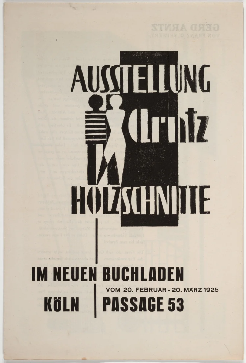 Ausstellung Arntz Holzchnitte by Joost Schmidt, design, 1925