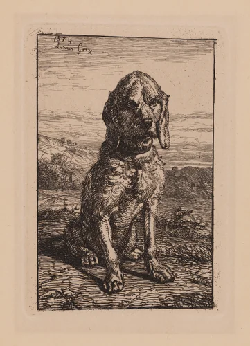 Sitting Dog by Jean-Baptiste-Louis Guy, print, 1869-1879