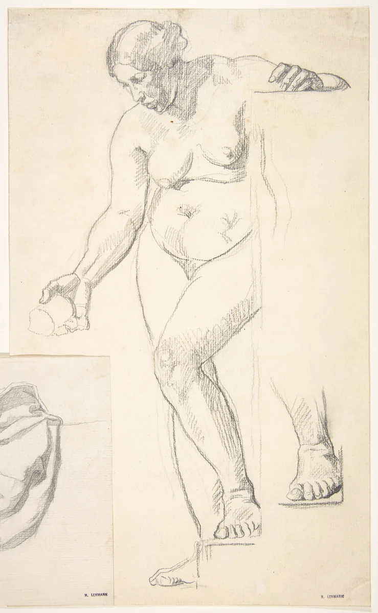 Standing Nude Female Figure by Henri Lehmann, drawing, 1825-1882