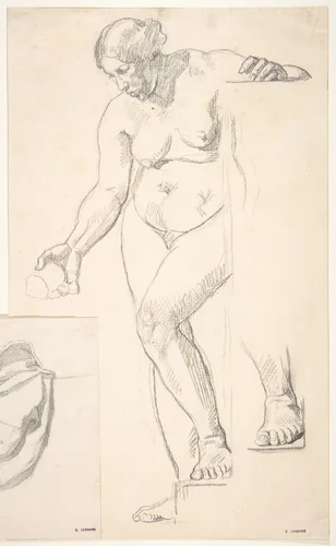 Standing Nude Female Figure by Henri Lehmann, drawing, 1825-1882