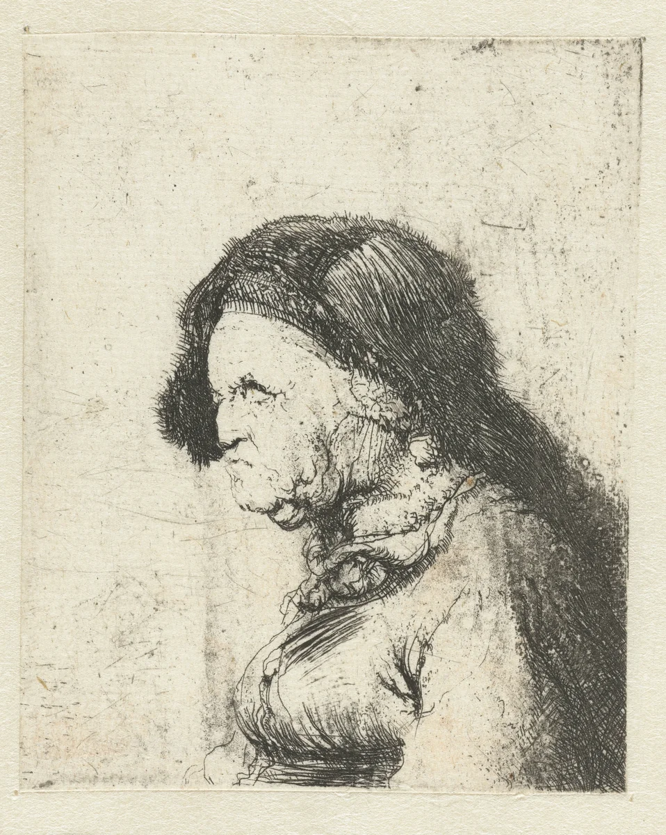Borstbeeld van een oude vrouw by Jan Lievens, print, 1625-1674