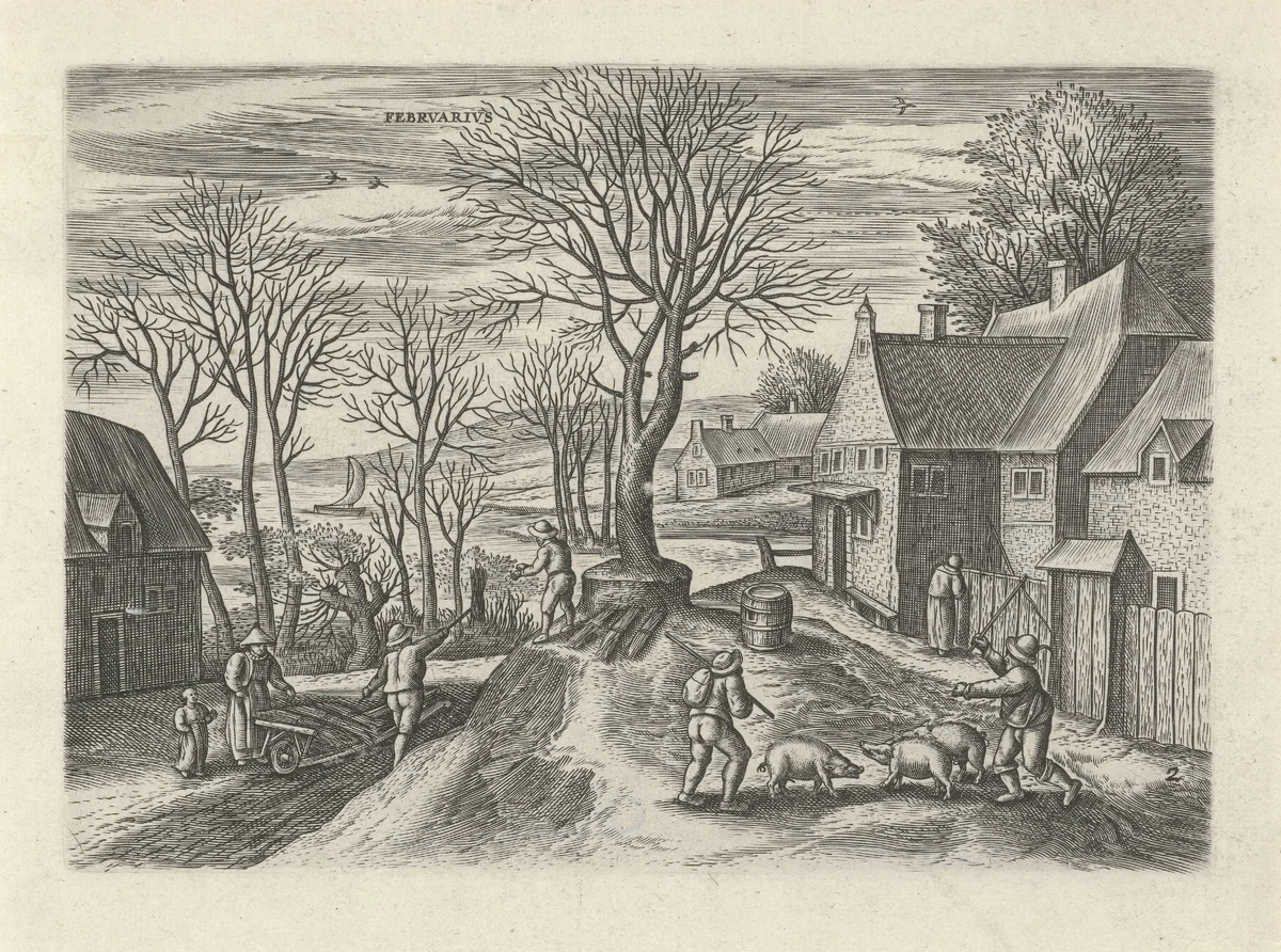 Februari by Julius Goltzius, print, 1596-1652
