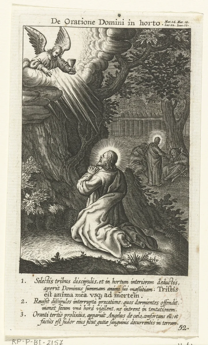Christus in de hof van Olijven by Boëtius Adamsz. Bolswert, print, 1590-1622